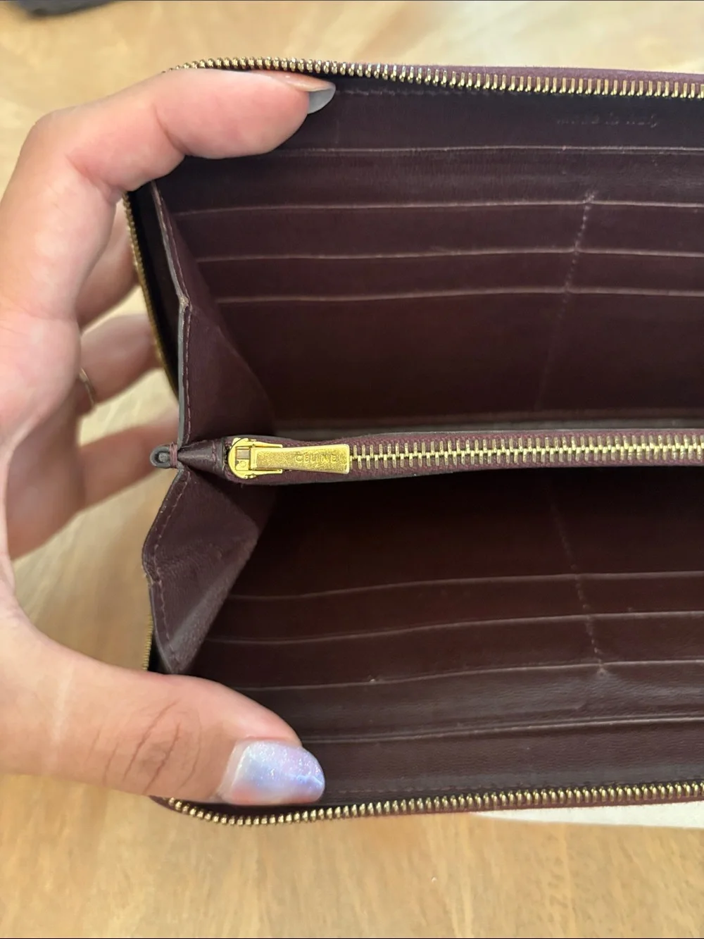 Python-Print Leather Zip Wallet in Maroon and Gray